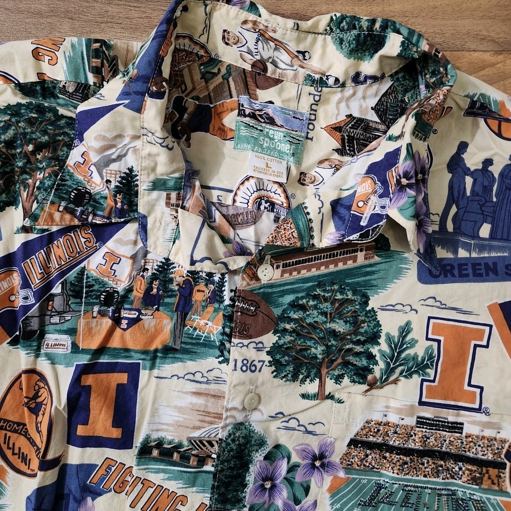 Reyn Spooner University of Illinois Fighting Illini Scenic Hawaiian Shirt Large